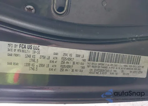 2017 Dodge Journey Sxt Awd z USA, uszkodzony, nr VIN 3C4PDDBG9HT549117